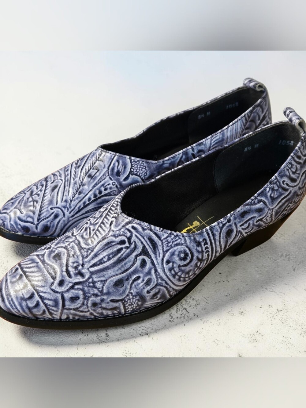 Tic Tac Toes Slip-on Western Pump Heels Slip On Leather Embossed